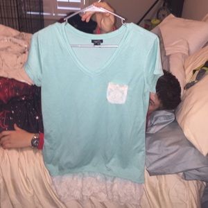 Teal v neck lace blouse