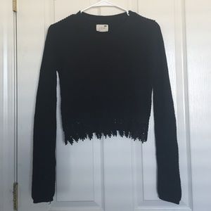 Black sweater with floral fringe