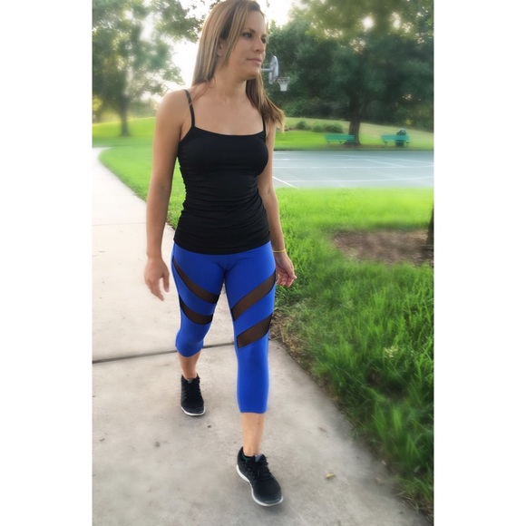 Royal Blue Crop Mesh cut out yoga pants