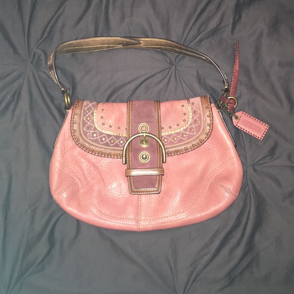 Pink/brown/gold detailed leather Coach Handbag
