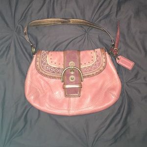 Pink/brown/gold detailed leather Coach Handbag