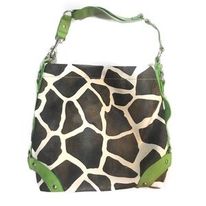 Giraffe print with lime green purse