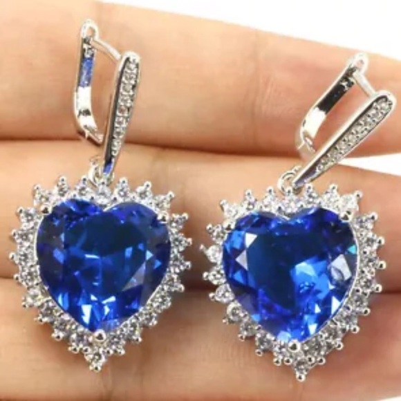 CZ Silver Heart Statement Earrings