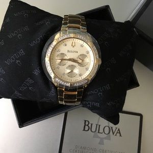 Bulova gold and diamond chronograph watch