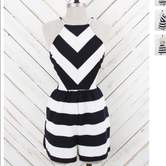 Navy and White Romper! Adorable fit with tie back! - Picture 4 of 4