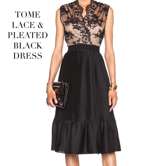 TOME LACE & PLEATED BLACK DRESS - Picture 1 of 5