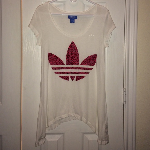 Hot pink animal print adidas logo T