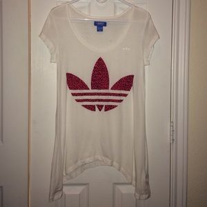 Hot pink animal print adidas logo T