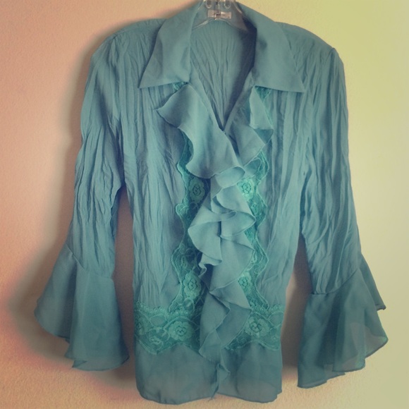JAIPUR Romantic Sheer Blouse with Frills & Lace