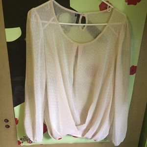 White off white polka dot sheer blouse