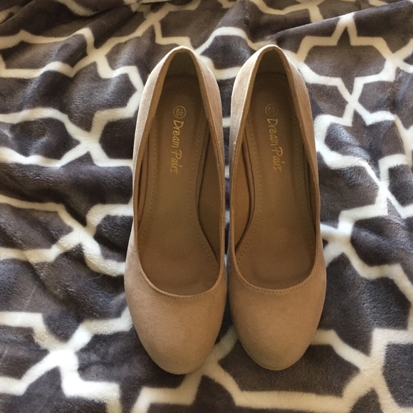 Nude Faux Suede Wedges - Picture 1 of 4