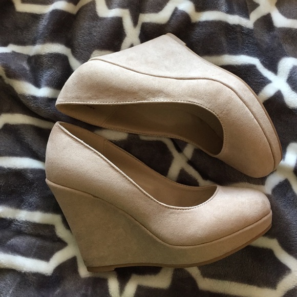 Nude Faux Suede Wedges - Picture 2 of 4
