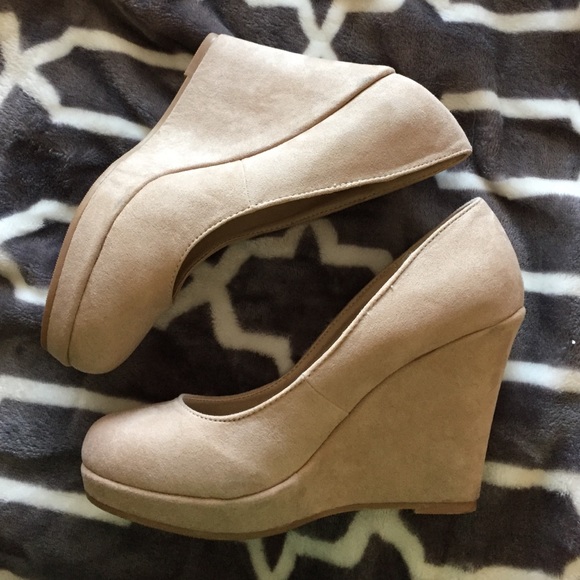 Nude Faux Suede Wedges - Picture 3 of 4