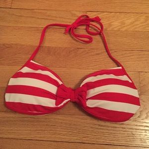 Red and white stripes bikini top bow