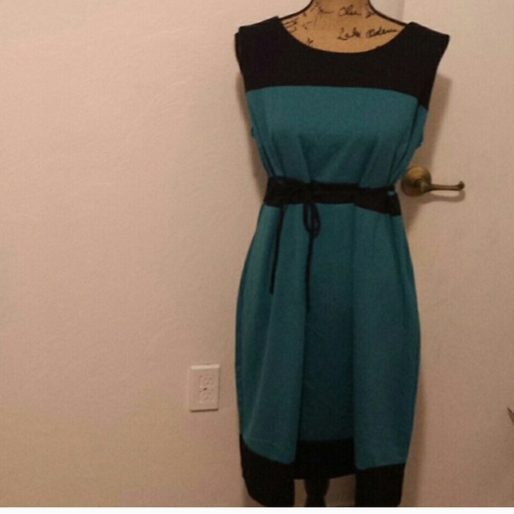 Dark teal and black maternity dress