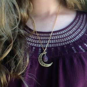 Gold Boho Moon & Rock Necklace