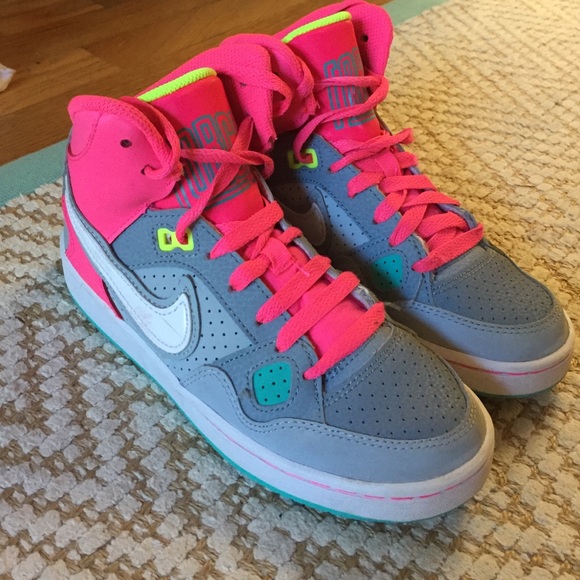 Nike pink and gray basketball shoes