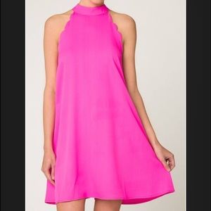 Pink sleeveless scalloped edge dress