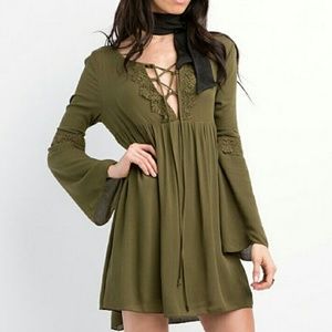 NWT Boho flowy olive green dress