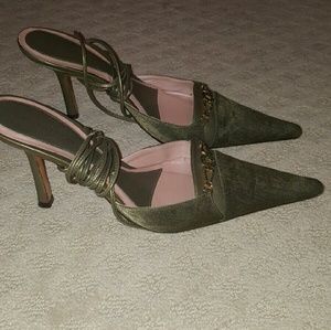 Pointed-toe lace-up mules w/3" heel