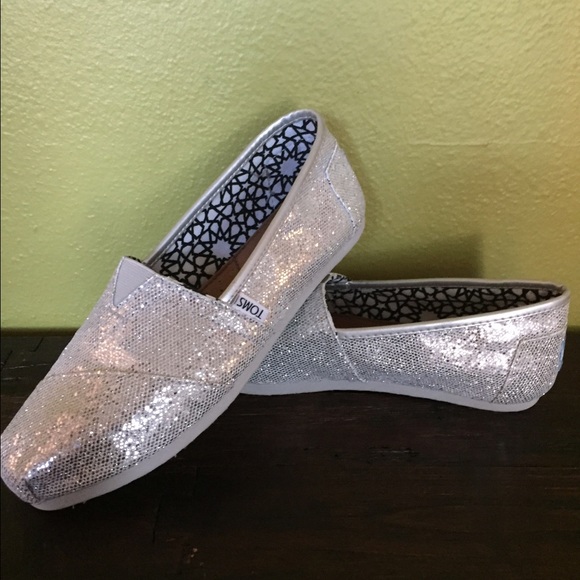 Brand New Silver Sparkle TOMS Size 8.5