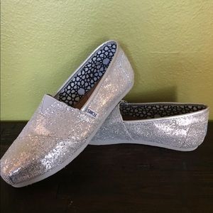 Brand New Silver Sparkle TOMS Size 8.5