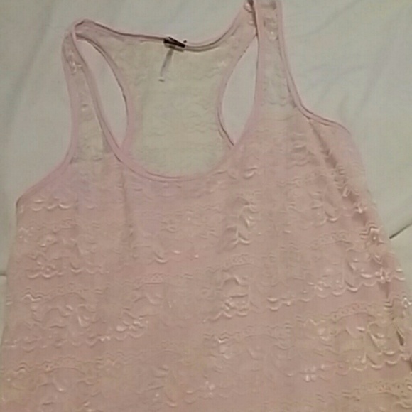 Pink and white lace tank top - Picture 1 of 2
