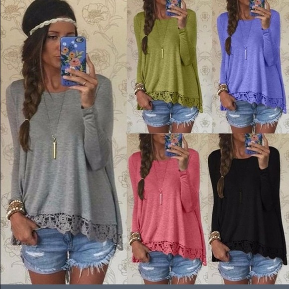 Tops - Long sleeve sexy t shirt top with lace detail.