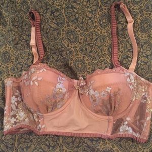 Anthropologie Rose Pink Metallic Flowers Bra 34 B