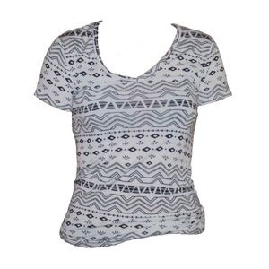 Aztec print black and white v neck.