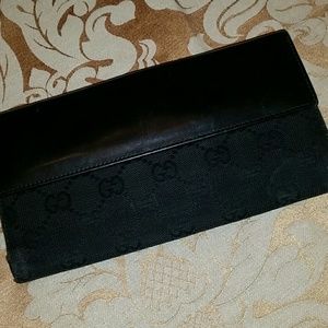 Authentic Black Leather Gucci Checkbook Wallet