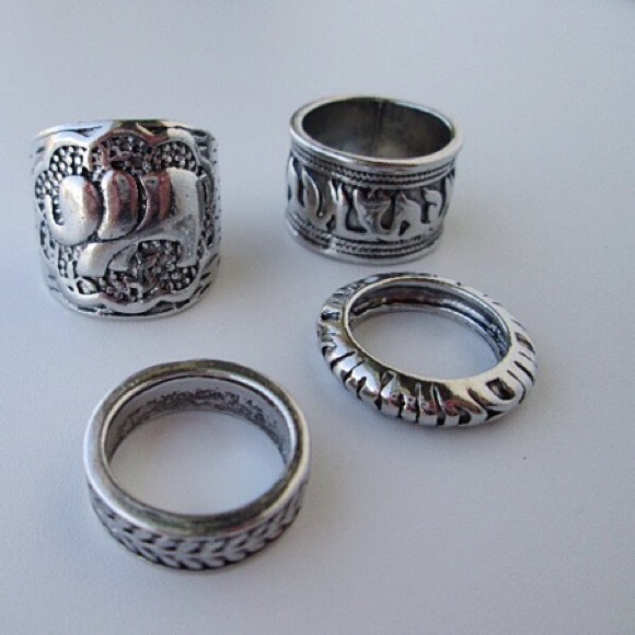 Silver Boho Elephant Ring Set - Picture 2 of 2