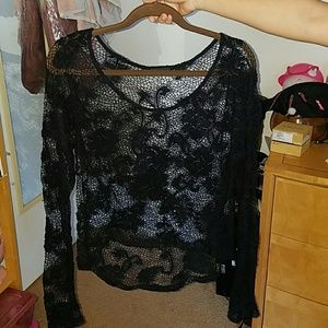 Black lace high-low top