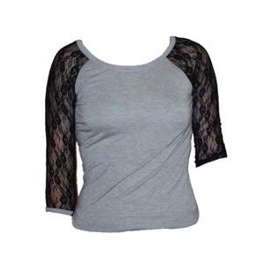 Grey and black lace top.