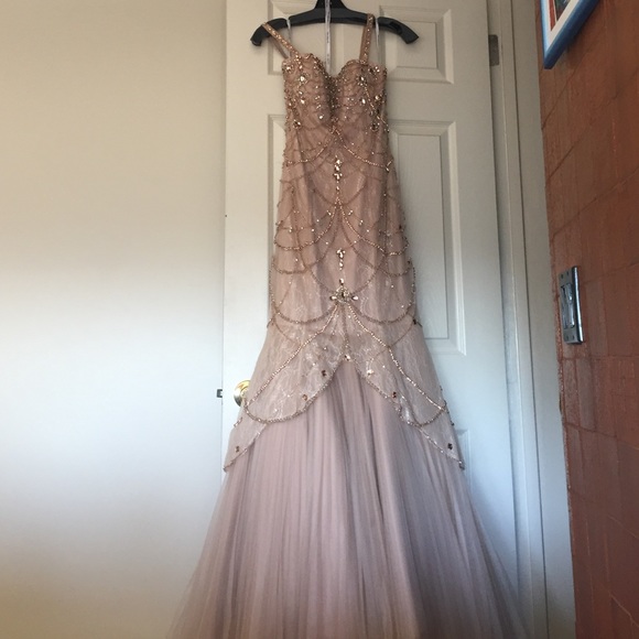 Sherri Hill beaded formal dress in nude - Picture 2 of 3