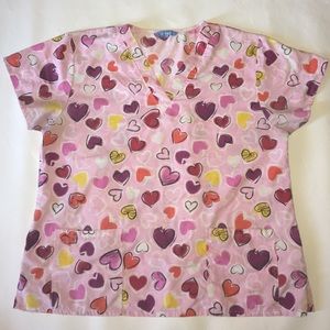 Pink hearted scrub Top