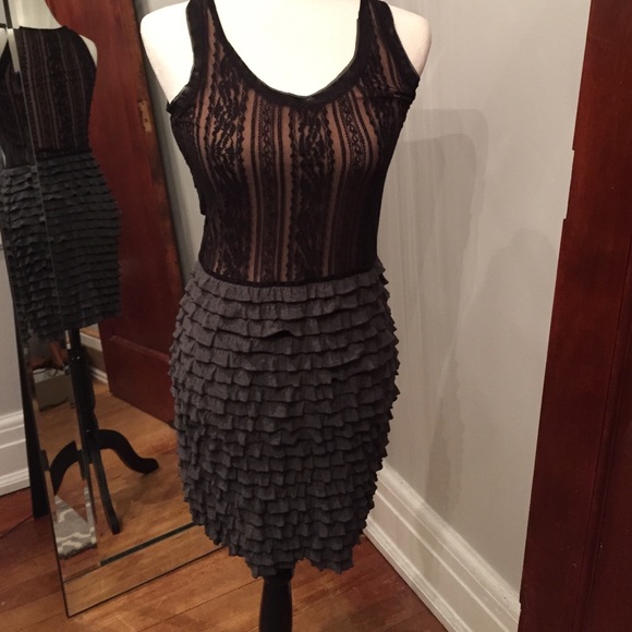Black lace nude dress