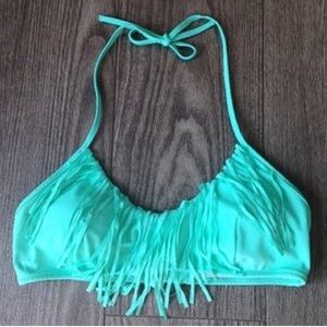 NWOT Victoria secret teal fringe bikini top!