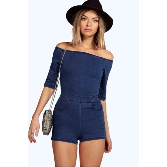 Denim Bardot play suit