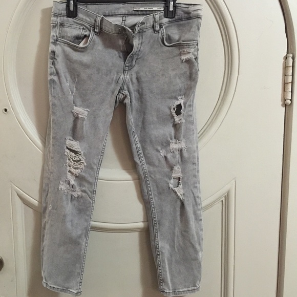 Zara Light Grey Distressed Skinnies