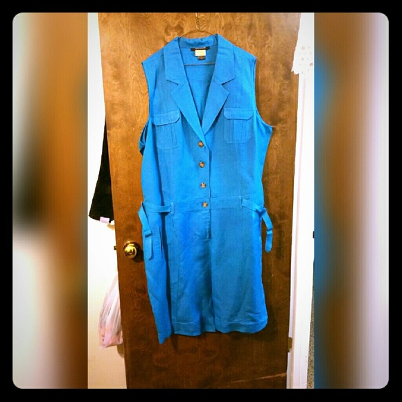 Ashley Stewart Turquoise Linen Romper 22