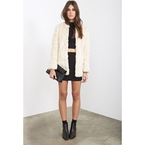Forever 21 Collarless Faux Fur Coat/Jacket Small