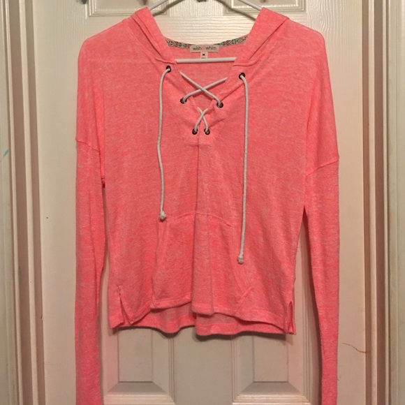 Bright Pink Hoodie with Lace Up Detail