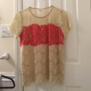 off white and orange lace blouse