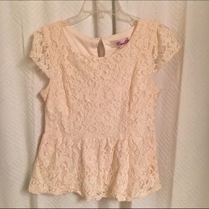 Francesca's White Lace Peplum Top
