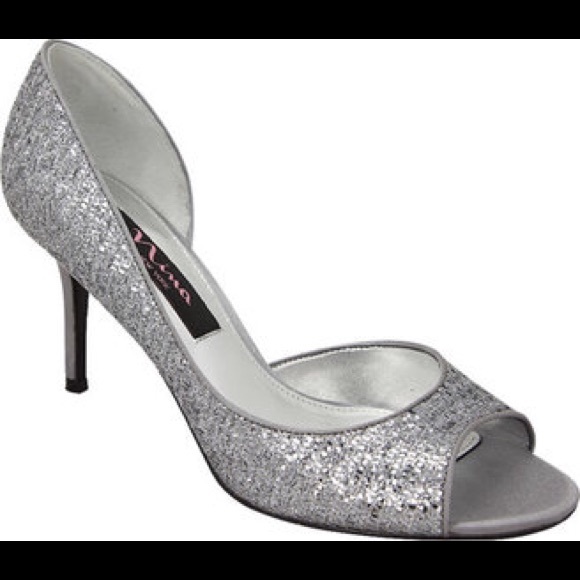 Nina Pewter Glitter Open Toe Evening Shoe