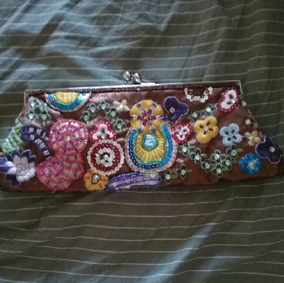 RUE 21 BOHO STYLE EVENING BROWN SEQUIN PURSE NWT
