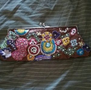 RUE 21 BOHO STYLE EVENING BROWN SEQUIN PURSE NWT