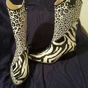 NOMAD Zebra cheetah Cowboy rain boots size 7