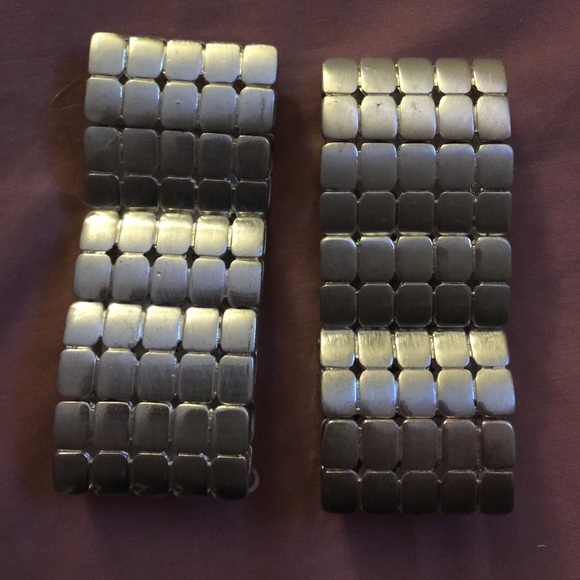 2 Silver Elasticized Cuff Bracelets - Picture 2 of 3